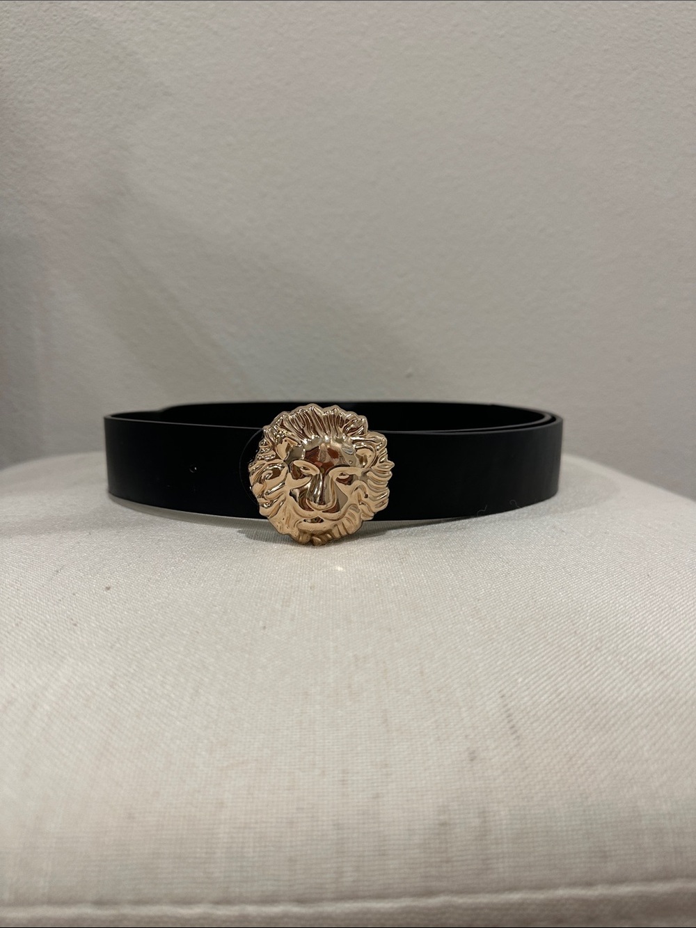 Black Women’s Belt with Gold Lion Buckle